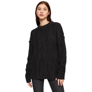 Free People XL Isla Fisherman Cable Knit Chunky Oversized Sweater Tunic Black